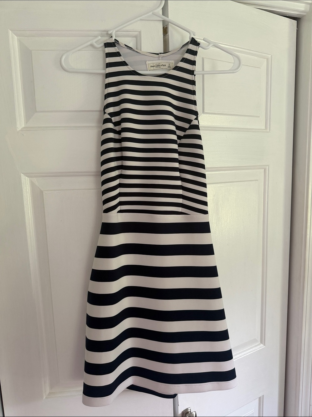 Abercrombie & Fitch Navy Blue and White Striped Sleeveless Midi Dress